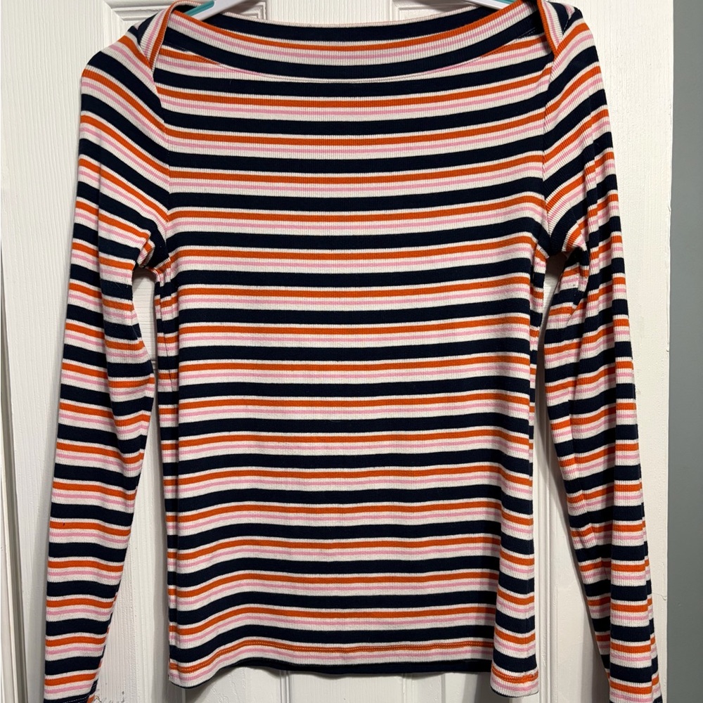 LOFT Striped Long Sleeve Top - Orange, Navy, Pink, White
